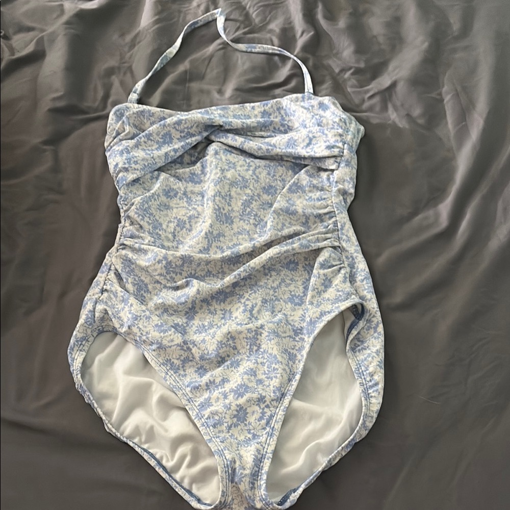 Kona Sol Blue and White Floral Swimsuit